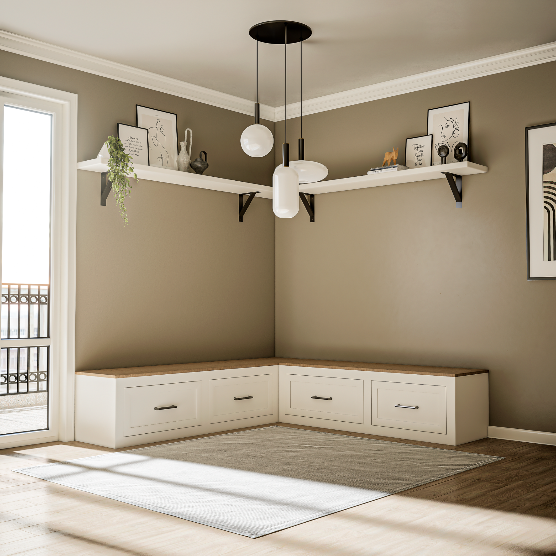 Custom Shaker Corner Bench with Front Drawers – Built Just for You