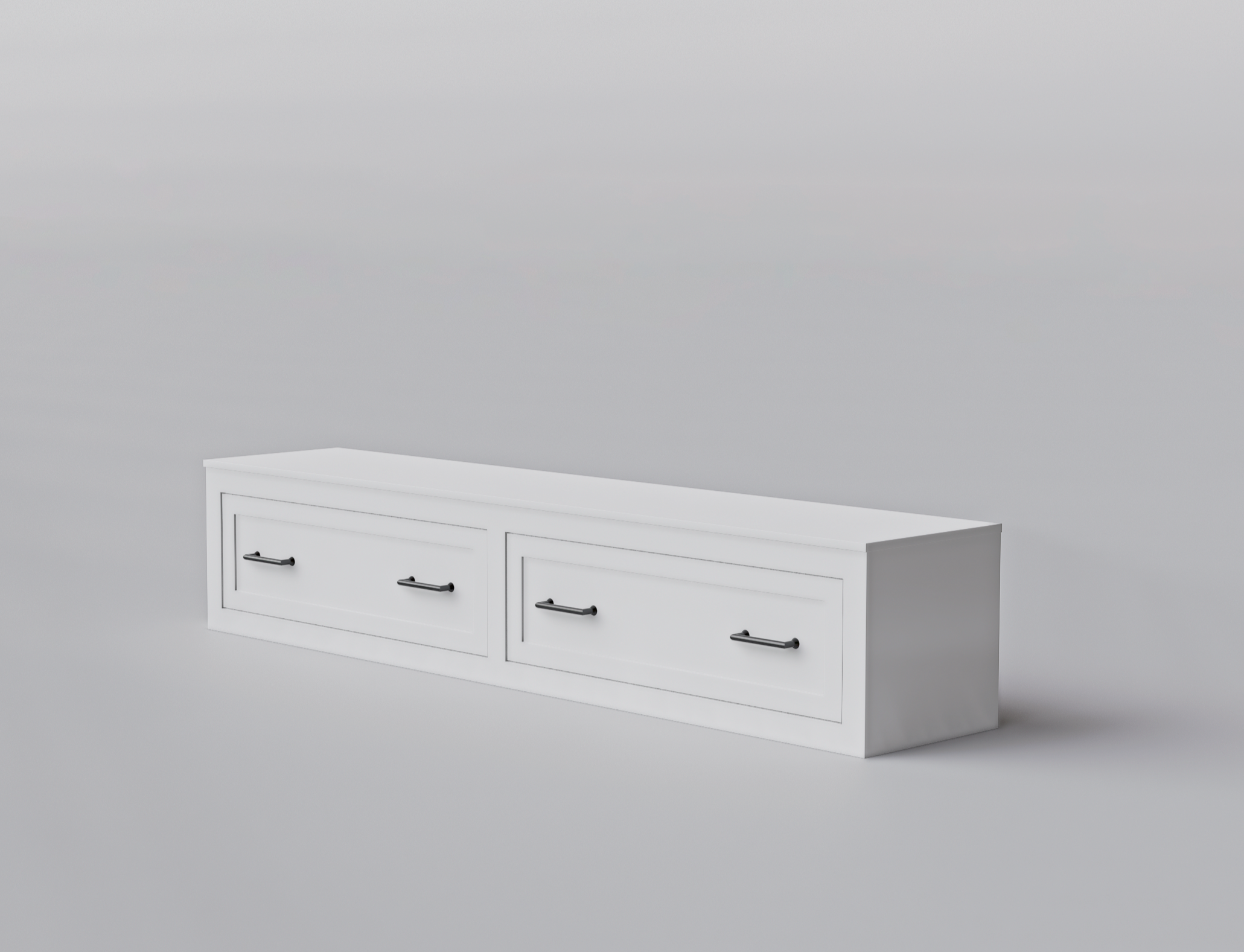 Standard Shaker straight bench with white base and front storage drawers