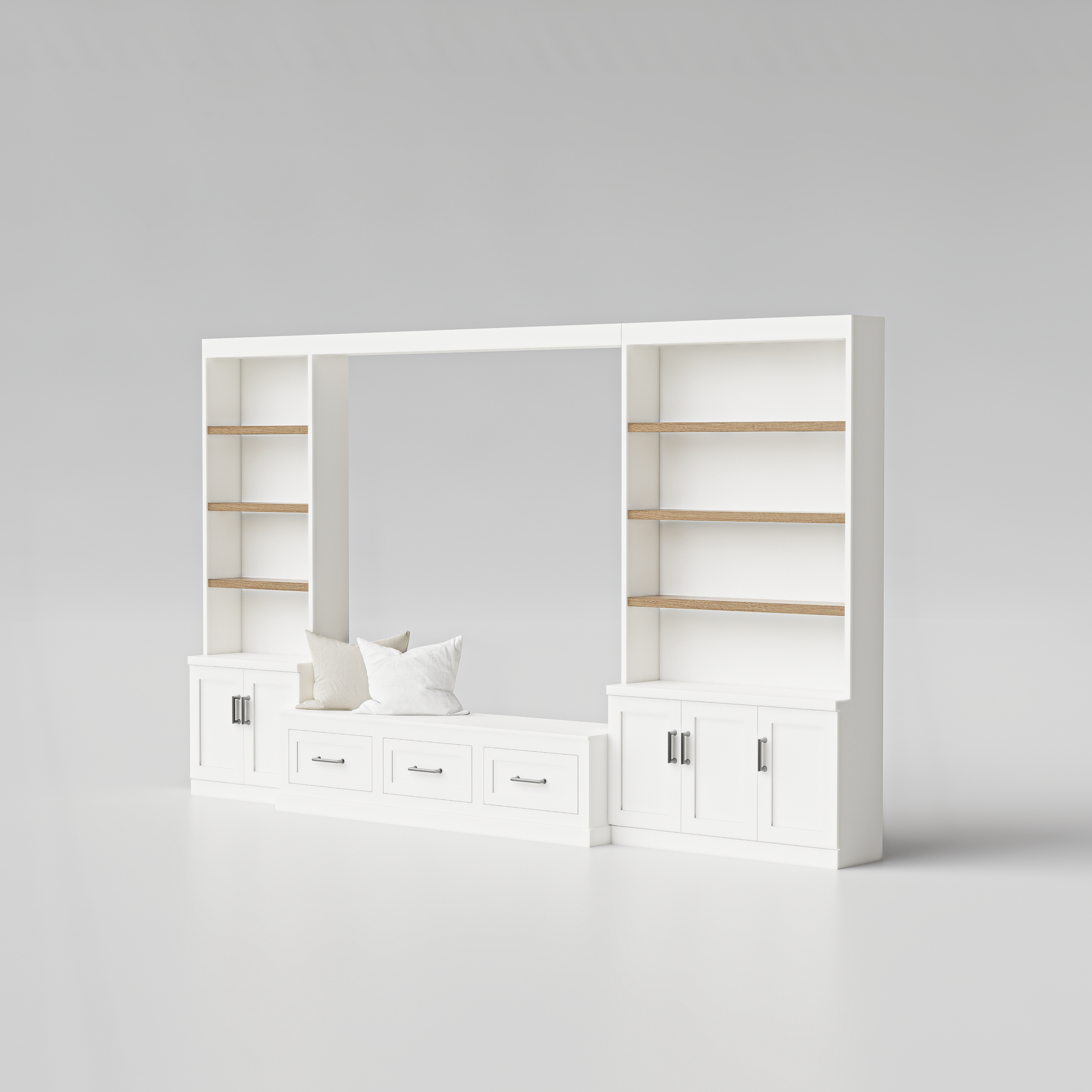 Handcrafted Wooden Storage Bench with Bookshelves: Bespoke, Modern & Cozy Solution for Organized, Inviting Spaces