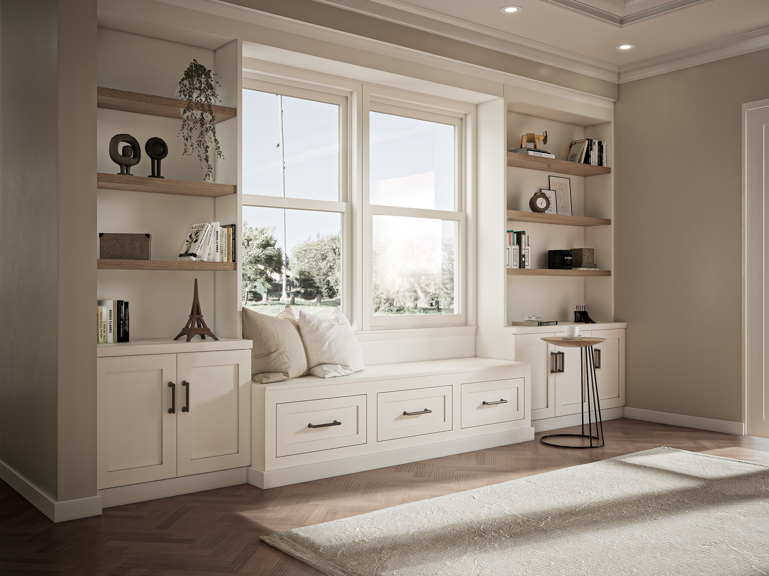 Handcrafted Wooden Storage Bench with Bookshelves: Bespoke, Modern & Cozy Solution for Organized, Inviting Spaces