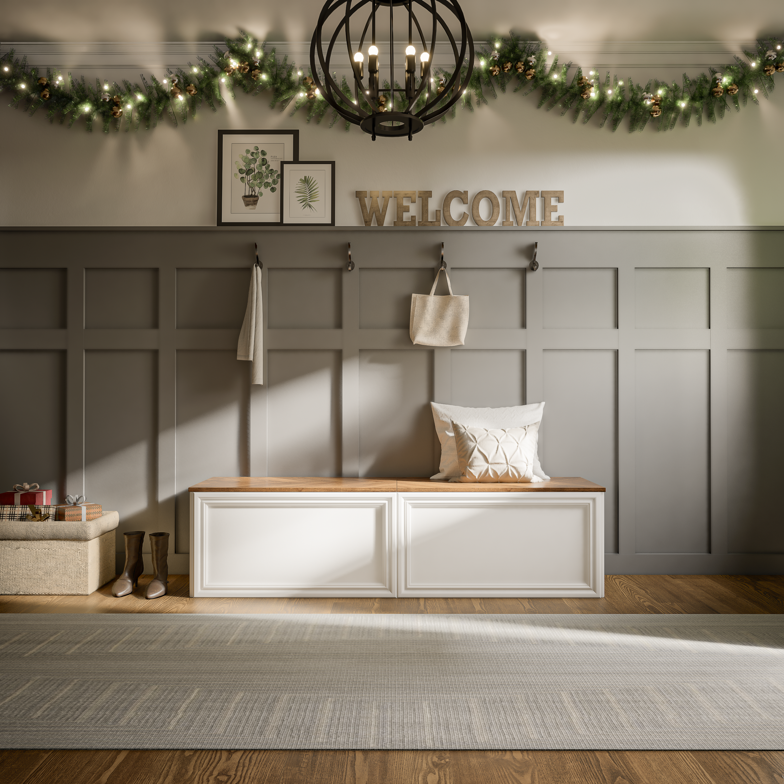 Custom Chevron Straight Bench – Made-to-Order Elegance