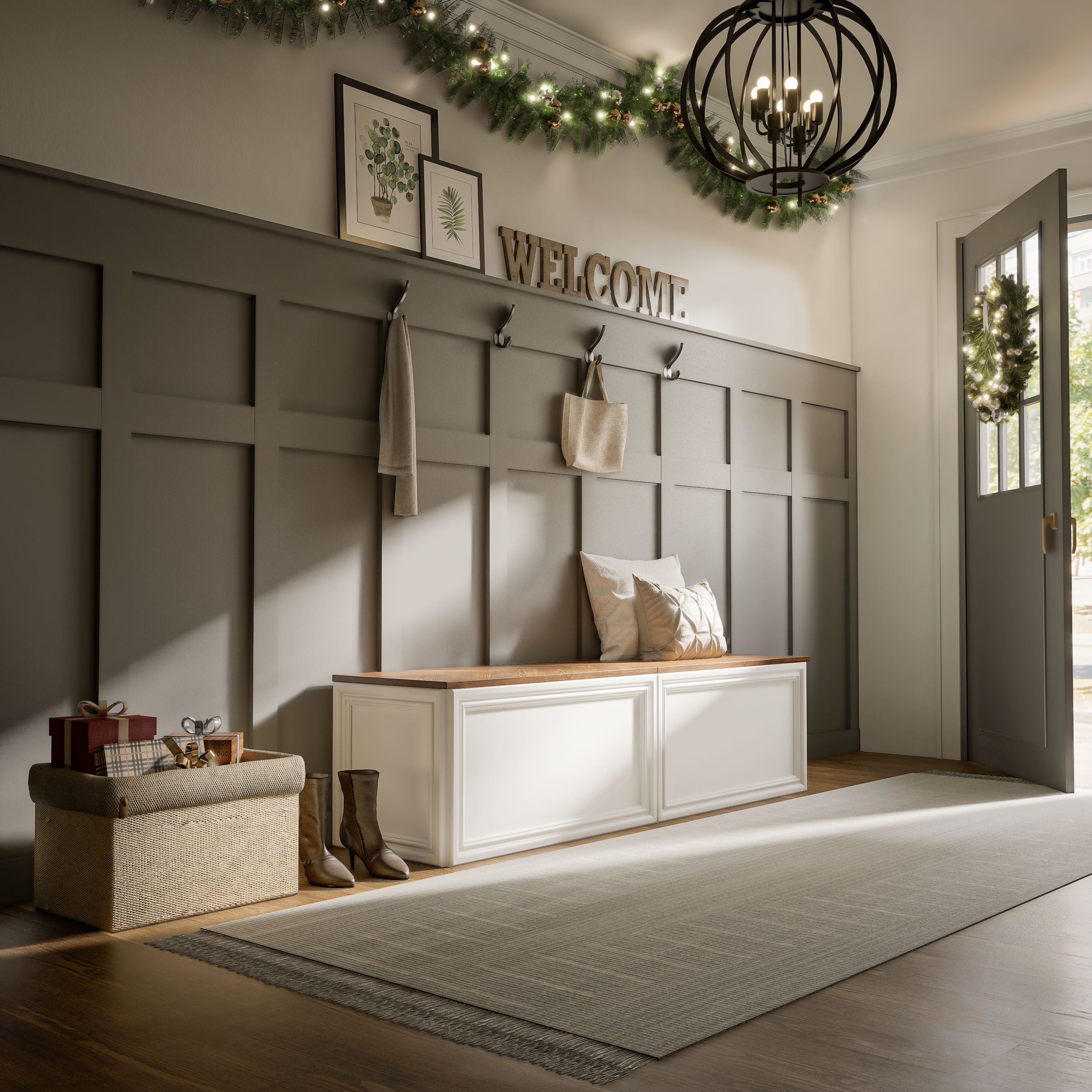 Custom Chevron Straight Bench – Made-to-Order Elegance