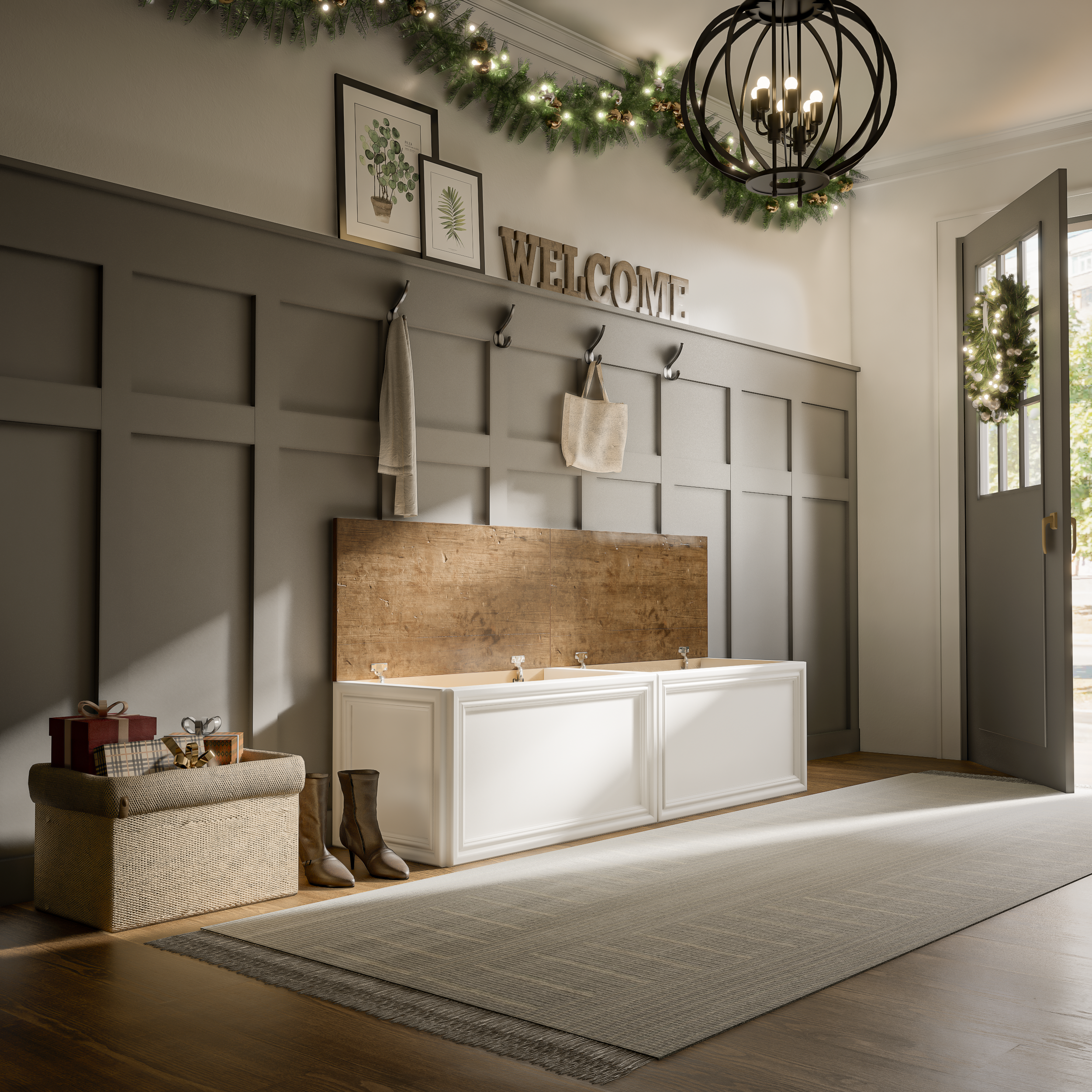 Custom Chevron Straight Bench – Made-to-Order Elegance