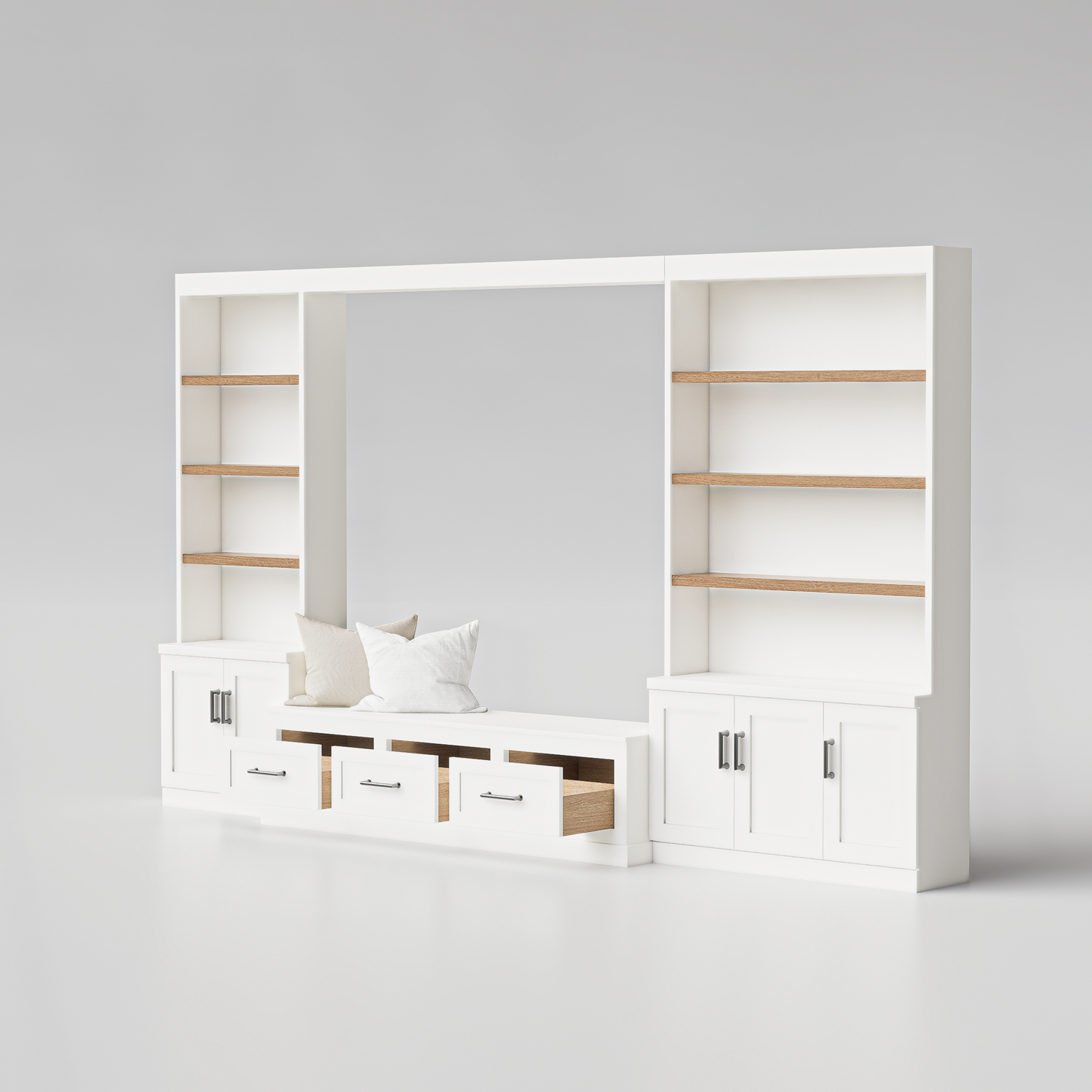 Handcrafted Wooden Storage Bench with Bookshelves: Bespoke, Modern & Cozy Solution for Organized, Inviting Spaces