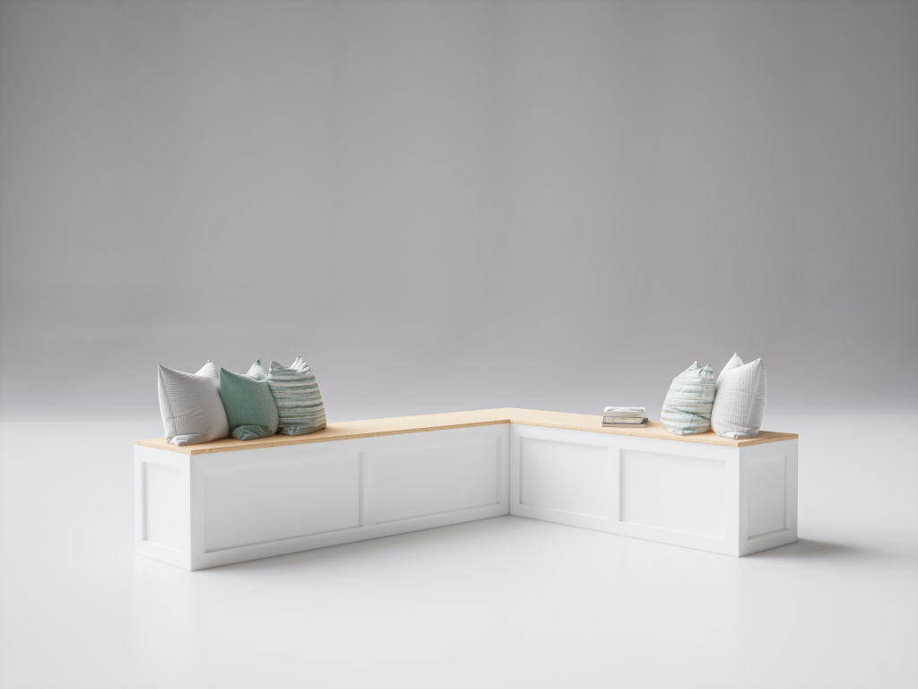 Standard Shaker L-Shape breakfast nook bench with built-in storage and white panel finish