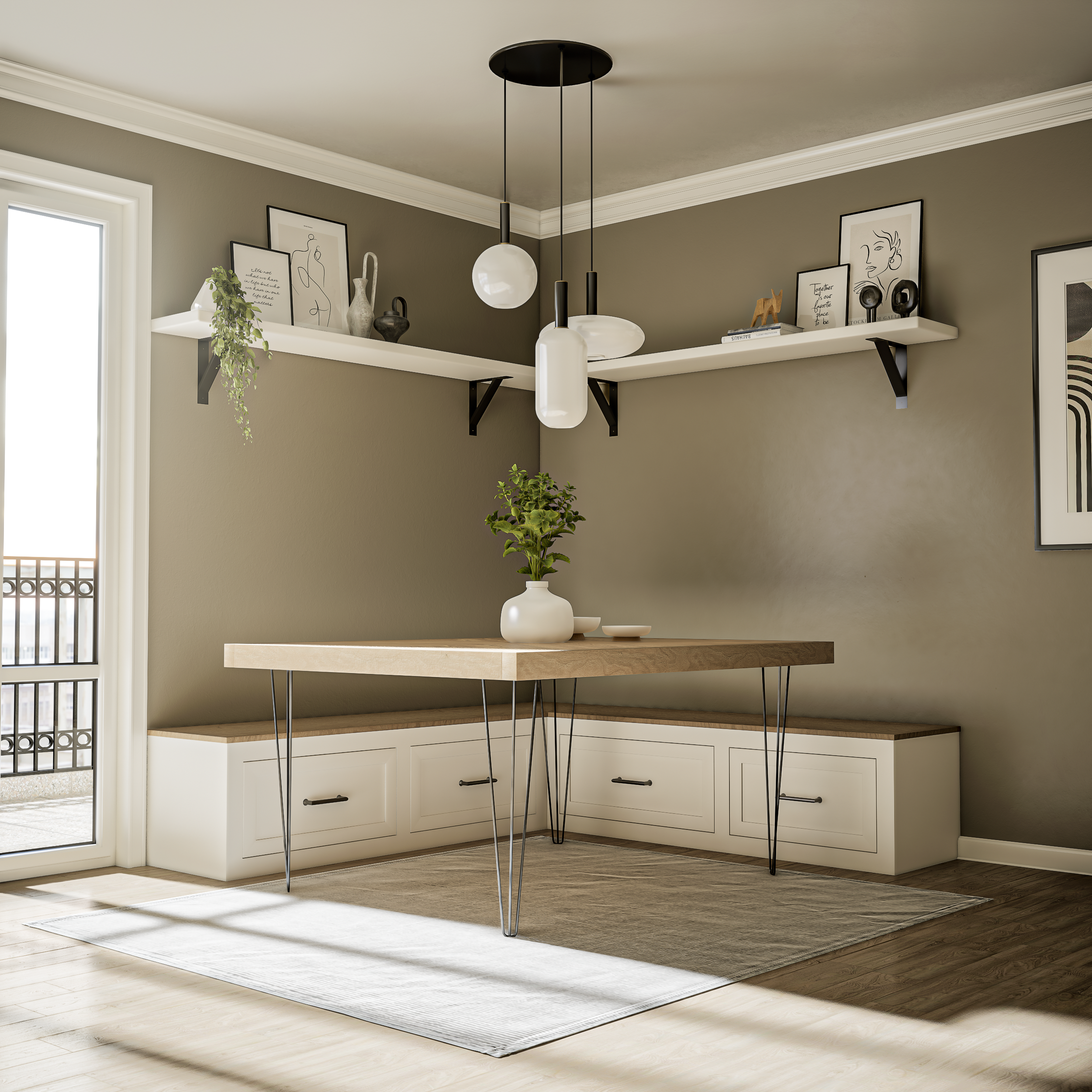 Custom Shaker Corner Bench with Front Drawers – Built Just for You