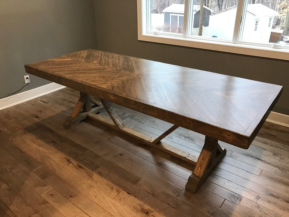 Farmhouse Table, Herringbone Top