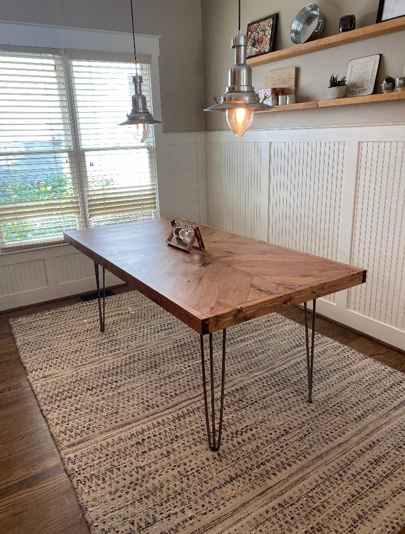 Farmhouse Dining Table with Herringbone Top – Fixed Sizes, Made in the USA