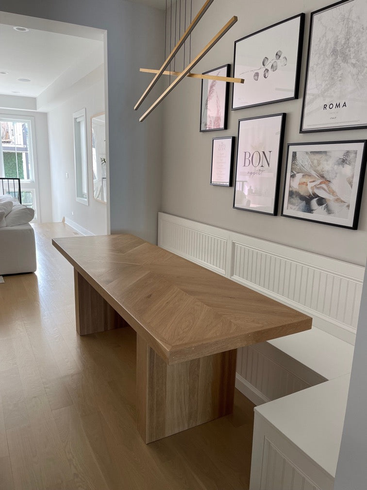 Farmhouse Dining Table with Herringbone Top – Fixed Sizes, Made in the USA