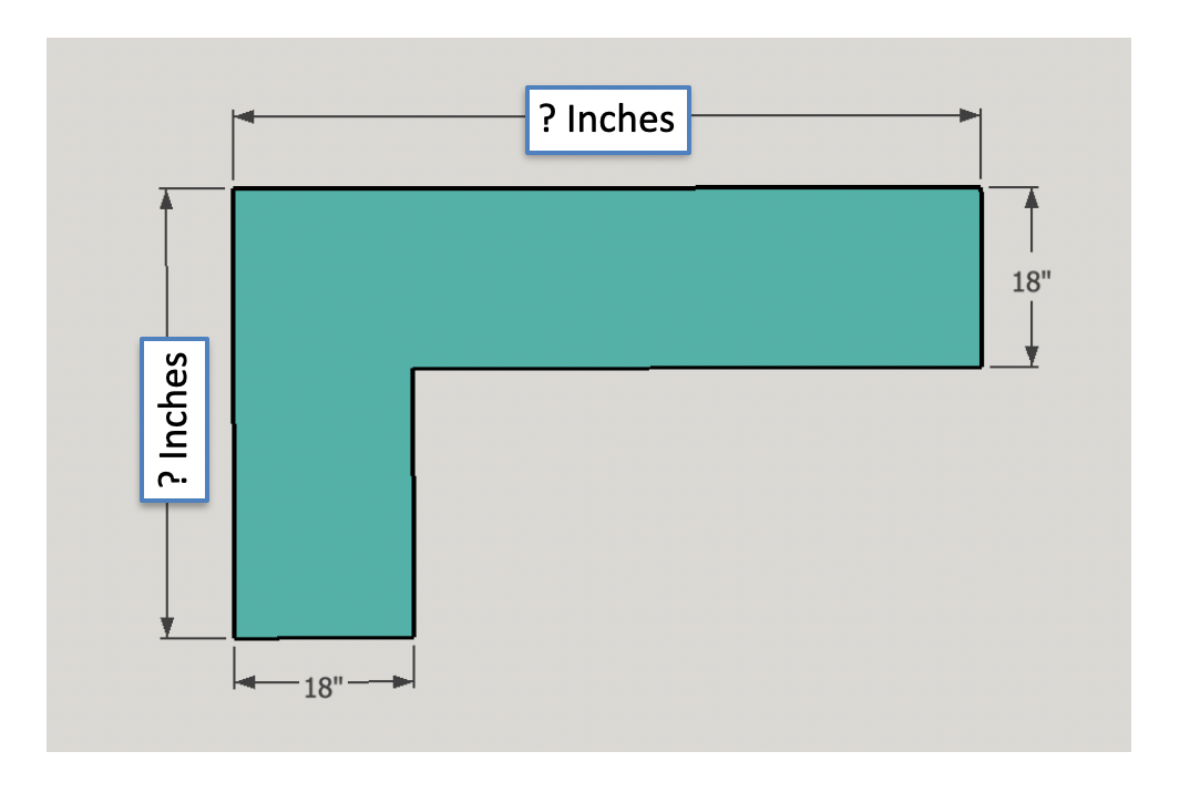 Illustration showing where to measure left and right lengths to design and build an L-shape corner bench