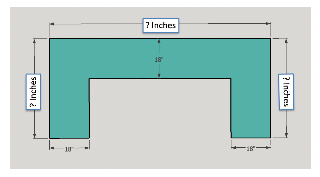 Illustration showing where to measure left, center, and right lengths to design and build a U-shape bench