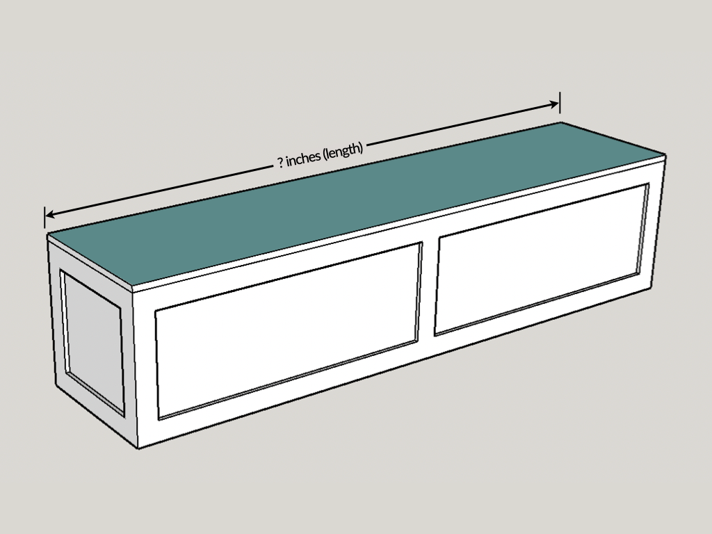3-D illustration showing where to measure the length to design and build an straight bench